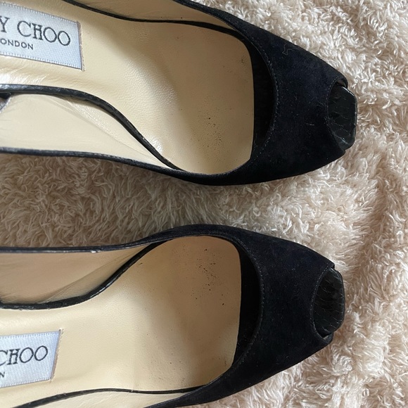JIMMY CHOO 072CLUE Suede/Snake Black Heels Size 7.5 - Picture 2 of 7
